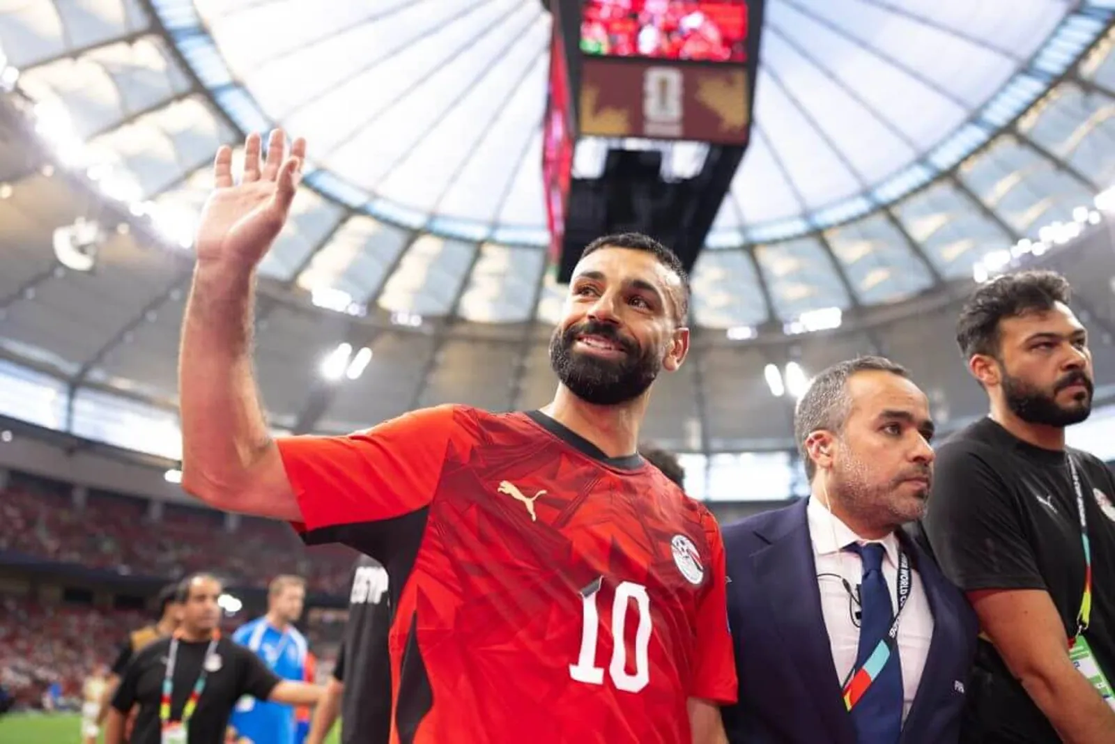 Mohamed Salah applauds the Egypt fans in Vancouver after inspiring his nation's win over New Zealand